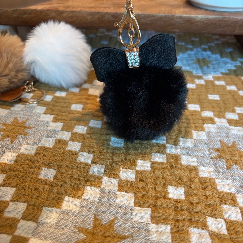 NEW Bag Charm Key Chain Pom Pom w/bling bow You pick color - Picture 12 of 14
